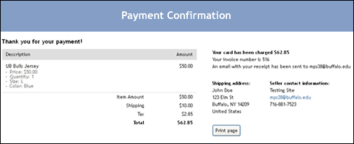 Diagram showing payment confirmation screen